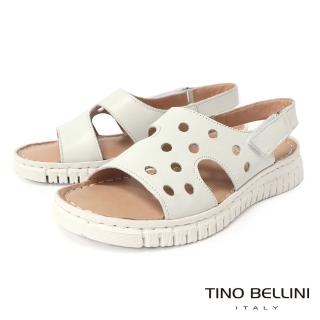 【TINO BELLINI 貝里尼】歐洲進口羊皮簍空魔鬼氈後帶厚底涼鞋FSJO010(白)