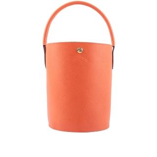 【LONGCHAMP】EPURE 牛皮釦式手提水桶包(橘色)