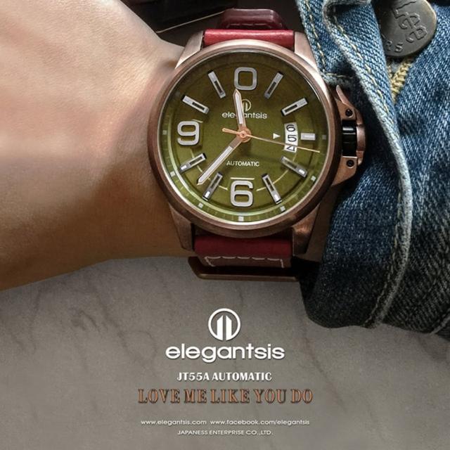 【elegantsis 愛樂時】屬於你的低調奢華JT55A系列機械腕錶/綠面44mm(ELJT55A-NG01LC)