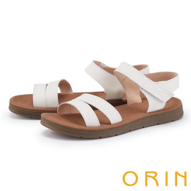 【ORIN】二字帶線條舒適休閒平底涼鞋(白色)