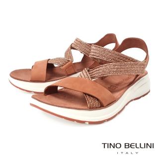 【TINO BELLINI 貝里尼】歐洲進口織帶牛皮革繞帶厚底涼鞋FSJO011(棕)