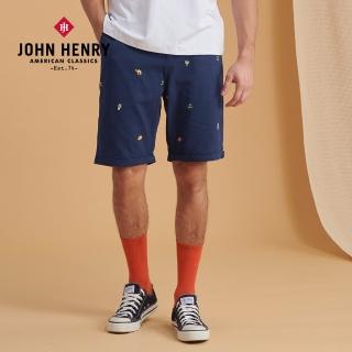 【JOHN HENRY】仙人掌刺繡短褲-藍色