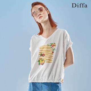 【Diffa】水果印花配條針織衫-女