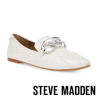 【STEVE MADDEN】FAMED-P 飾釦鑽面平底鞋(米白色)