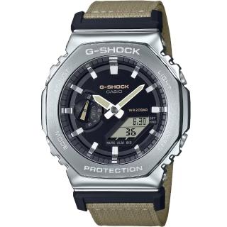 【CASIO 卡西歐】卡西歐G-SHOCK 農家橡樹帆布帶錶-卡其(GM-2100C-5A 台灣公司貨)