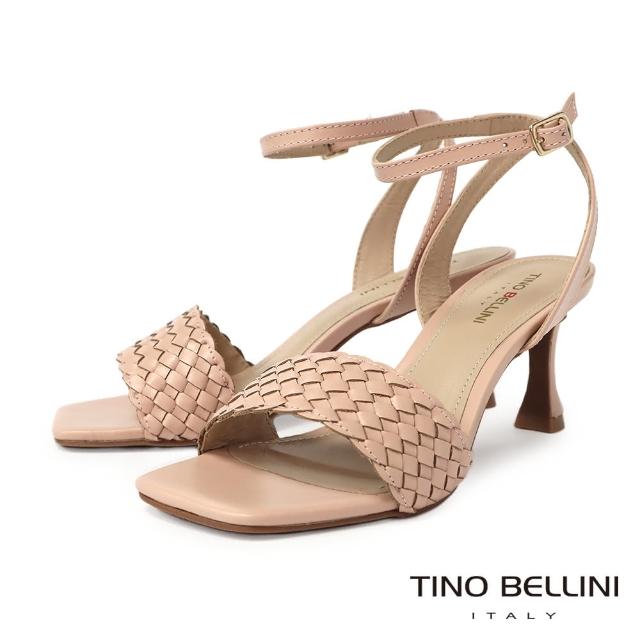 【TINO BELLINI 貝里尼】巴西進口編織牛皮繞踝高跟涼鞋FSLT017(米)
