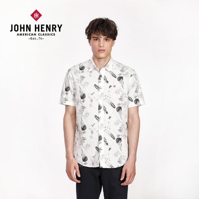 【JOHN HENRY】墨色印花短袖襯衫-白色