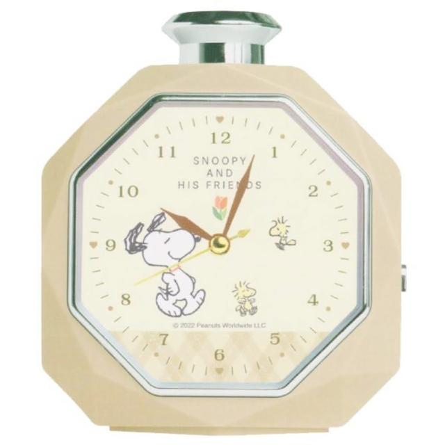 【小禮堂】Snoopy 香水瓶造型鬧鐘 - 米叉腰款(平輸品)