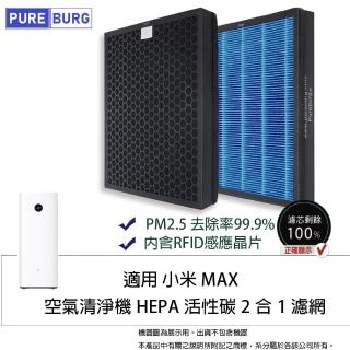 【PUREBURG】適用小米 米家 MAX適用空氣清淨機 空氣淨化器 副廠HEPA活性碳濾網組-兩片裝