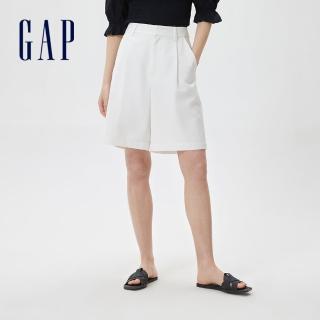 【GAP】女裝 高腰寬鬆打褶西裝短褲-白色(722887)