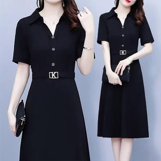 【麗質達人】6085黑色短袖洋裝LY(L-5XL)