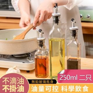 【茉家】方型玻璃控量防漏調料油醋瓶(250ml二入)
