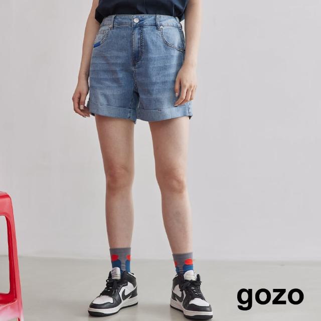 【gozo】補繡花造型後口袋彈力牛仔短褲(兩色)