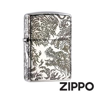 【Zippo】龍虎相爭銀-加厚版-防風打火機(美國防風打火機)