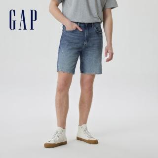 【GAP】男裝 純棉寬鬆水洗牛仔短褲-藍色(602482)