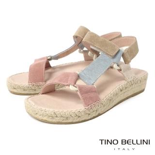 【TINO BELLINI 貝里尼】西班牙進口粉嫩色系牛麂皮麻邊厚底涼鞋FSNO009(玫粉)