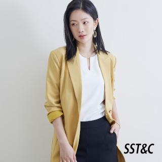 【SST&C 超值限定_CM】黃色條紋綁帶休閒長版西裝外套8162009002