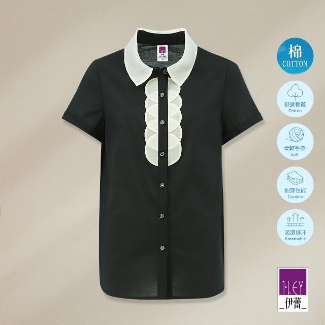 【ILEY 伊蕾】設計款拼接網紗領純棉上衣(黑色；M-XL；1232021539)