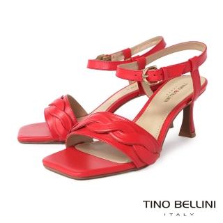 【TINO BELLINI 貝里尼】巴西進口牛皮優雅弧線繫踝高跟涼鞋FSLT020(紅)