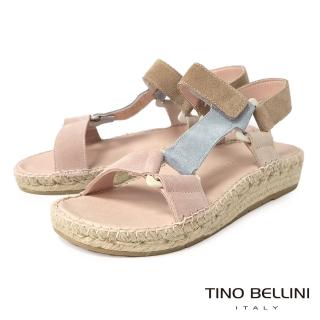 【TINO BELLINI 貝里尼】西班牙進口粉嫩色系牛麂皮麻邊厚底涼鞋FSNO009(淺粉)