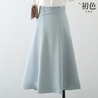 【初色】純色雪紡垂感修身高腰顯瘦A字裙半身裙-共3色-68812(M-XL可選)