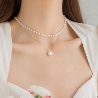 【SUMMER一夏】韓國設計法式復古雙層珍珠疊戴輕奢小眾項鍊(法式巴洛克風)