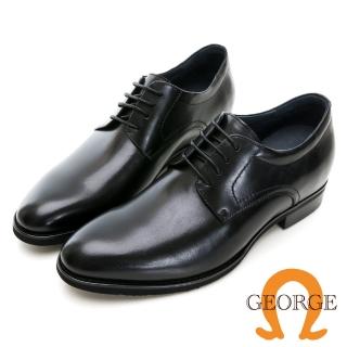 【GEORGE 喬治皮鞋】輕量內增高 真皮素面綁帶內增高6.5CM紳士鞋 -黑 315004BR10