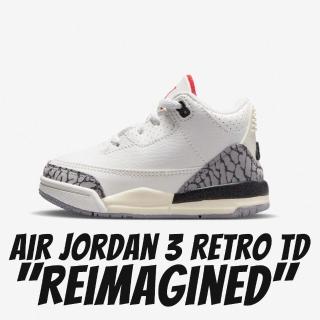 【NIKE 耐吉】休閒鞋 ir Jordan 3 Reimagined TD 經典復刻 白紅灰 爆裂紋 小童 DM0968-100