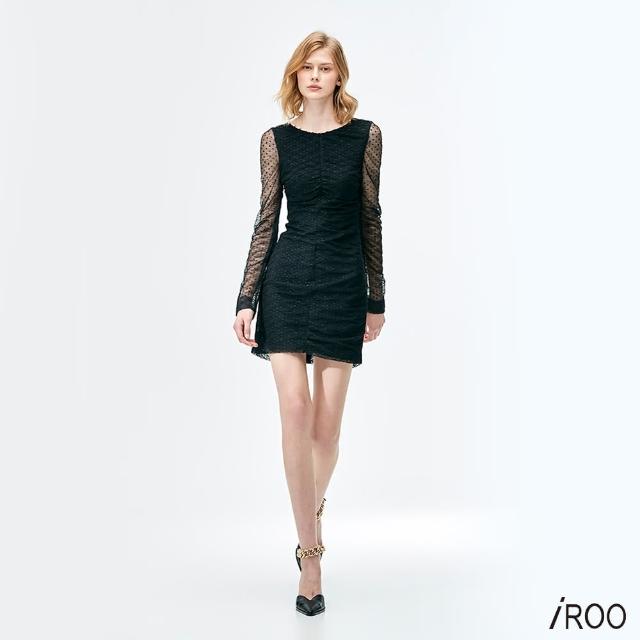 【iROO】抽皺綴珍珠短洋裝