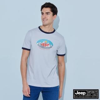 【JEEP】男裝 山脈圖騰印花短袖T恤(藍色)