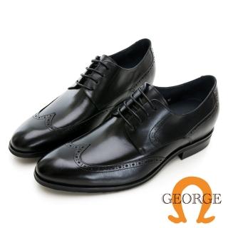 【GEORGE 喬治皮鞋】輕量內增高 真皮翼紋綁帶內增高6.5CM紳士鞋 -黑 315003CZ10