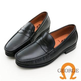 【GEORGE 喬治皮鞋】都會休閒 透氣真皮木跟便士樂福鞋 -黑 315001CZ10
