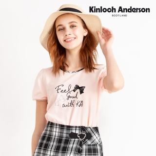 【Kinloch Anderson】圓領短袖上衣 甜美格領後剪接蝴蝶結燙鑽印花T恤 棉T KA108301380 金安德森女裝(白色)