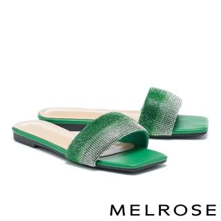 【MELROSE】奢華時髦漸層水鑽麂布方頭平底拖鞋(綠)