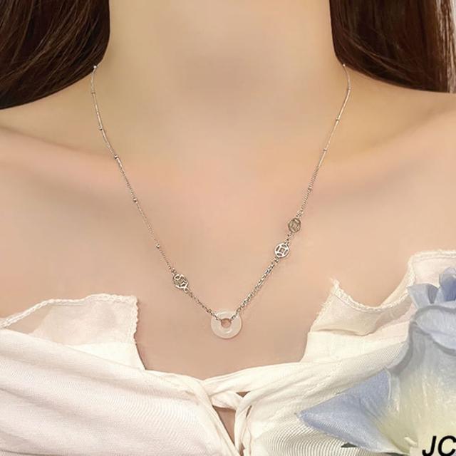 【JC Collection】純銀925韓風氣質平安釦典雅鎖骨項鏈(銀色)