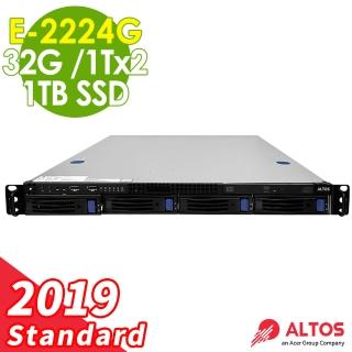 【Acer 宏碁】Altos 機架式伺服器(RS-R320F5/XE-2224G/32G ECC/1TB SSD+1TBX2 HDD/DVD-RW/ASSM/2019STD)