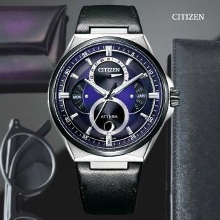 【CITIZEN 星辰】GENTS 光動能 鈦金屬 月相潮男腕錶-皮錶帶 藍面42mm(BU0066-11W 防水100米)
