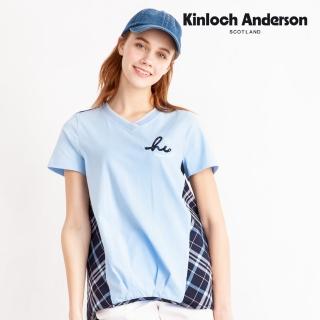 【Kinloch Anderson】V領短袖上衣 獨特側邊格紋剪接KA小熊T恤 棉T KA108301788 金安德森女裝(黑)