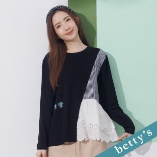 【betty’s 貝蒂思】拼接千鳥格蕾絲布上衣(黑色)