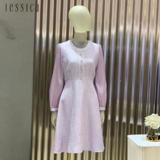 【JESSICA】甜美氣質收腰拼接烏干紗長袖洋裝225Z71（紫）
