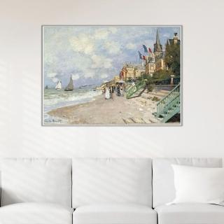 《海邊木板路》莫內Monet．印象派畫家 世界名畫 經典名畫 風景油畫-白框60x80CM