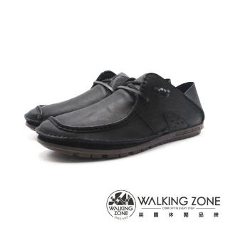 【WALKING ZONE】男 馬克縫線可踩腳綁帶款開車鞋 男鞋(黑色)
