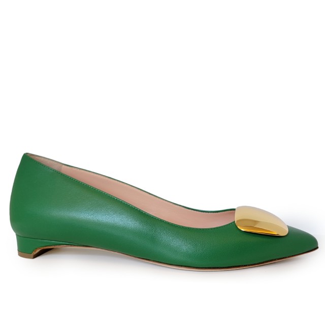 【Rupert Sanderson】時尚個性金飾平底鞋(綠)