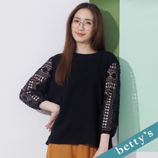 【betty’s 貝蒂思】縷空蕾絲素色圓領上衣(黑)