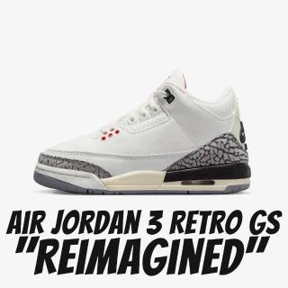 【NIKE 耐吉】休閒鞋 Air Jordan 3 Reimagined GS 經典復刻 白水泥 白紅灰 爆裂紋 女鞋 大童 DM0967-100