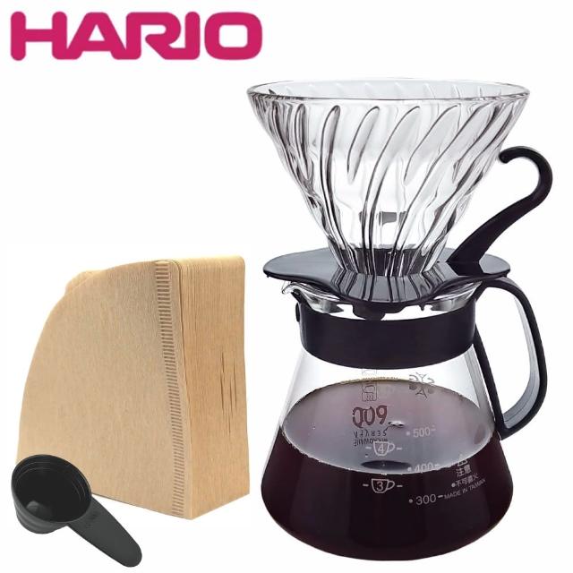 【HARIO】V60 02玻璃濾杯及濾紙+台玻syg咖啡壺600ml(1~4人份)