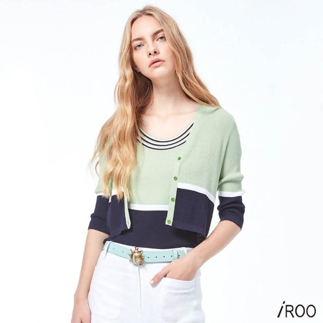 【iROO】短版撞色拼接針織罩衫