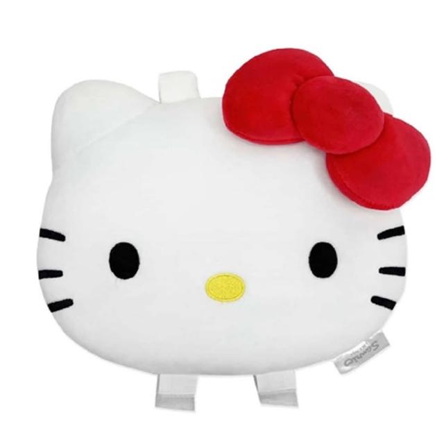 【小禮堂】Hello Kitty 車用造型絨毛頭枕收納袋 - 大臉款(平輸品)