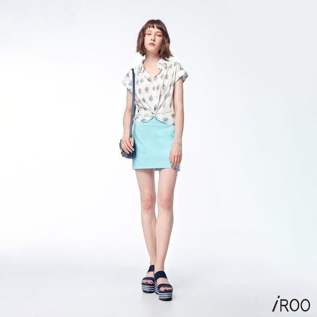 【iROO】藍綠裝飾線條設計短裙