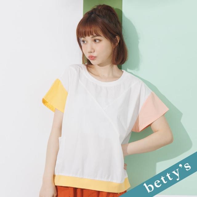 【betty’s 貝蒂思】雲朵撞色拼接短袖圓領上衣(白色)